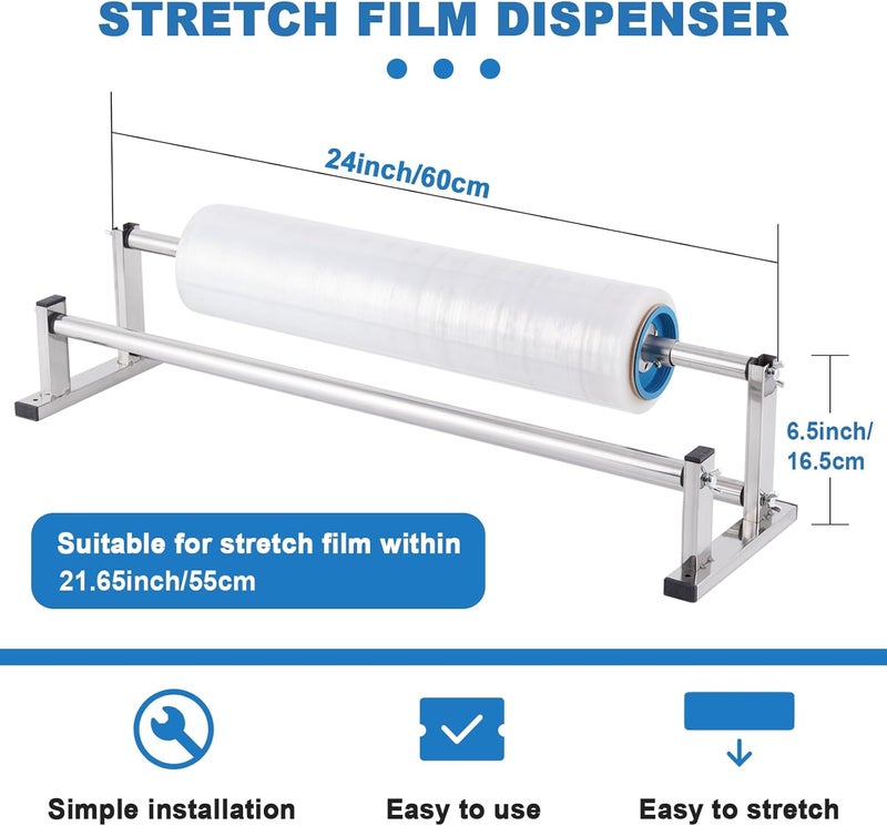 Consfly Manual Stretch Film Dispenser Wrapping Machine, 21.6 Inch Stainless Steel Table Stretch Film Packing Machine w/ 4pcs Film Slide Cutter - Image 5